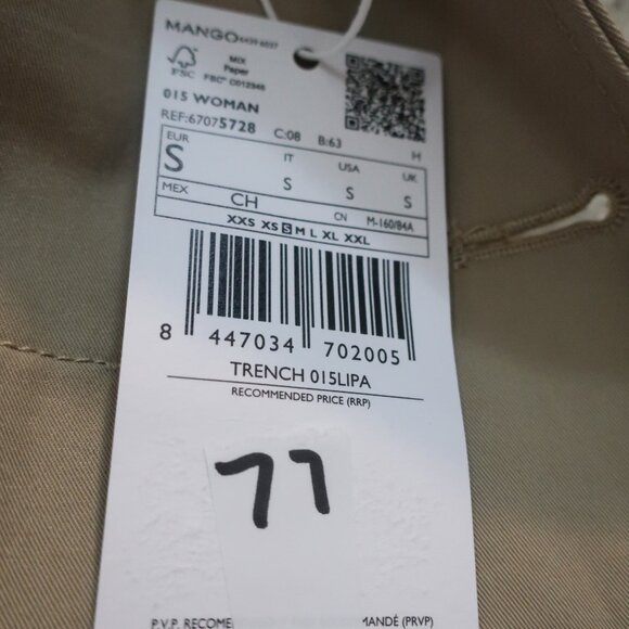 NWT Womens MNG Mango Tan Double Breasted Cropped Trench Jacket S - Picture 13 of 13